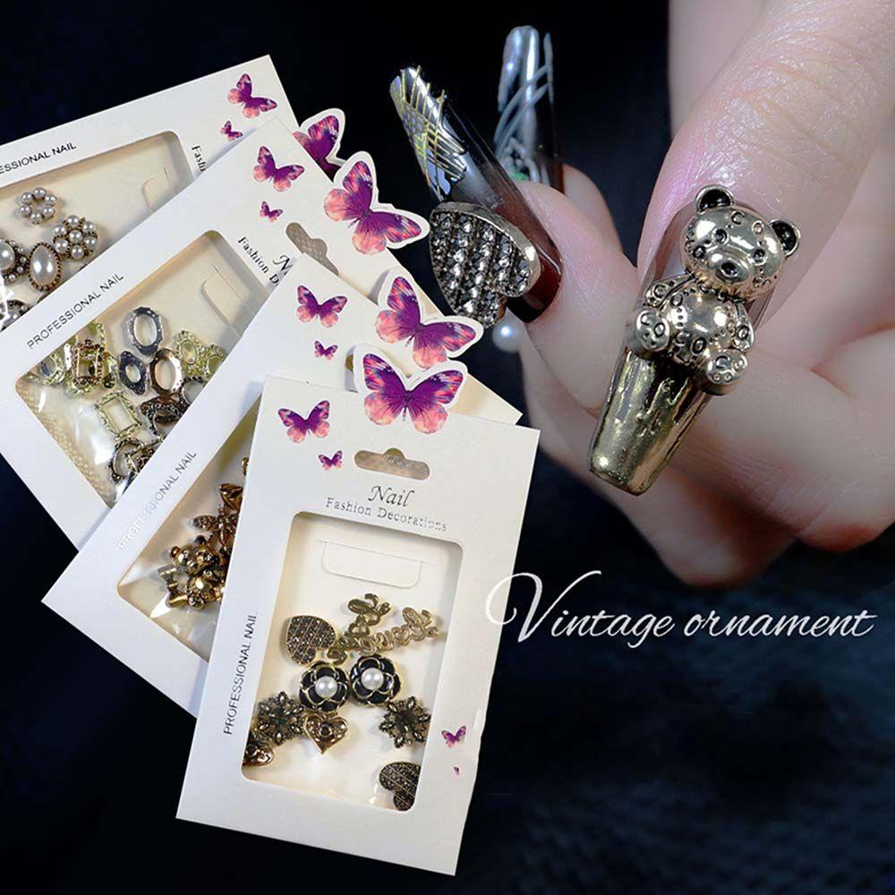 Mxbeauty Ornamen Berlian Imitasi Bentuk Lebah Pita Hati Gaya Retro Untuk Nail Art