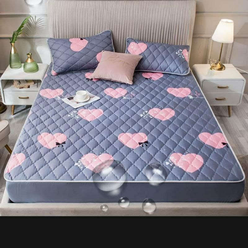 Sprei Sultan Waterproof anti ompol anti tahan air size 160×200 120×200 Seprei Adem full Karet-Wterprof- abu love