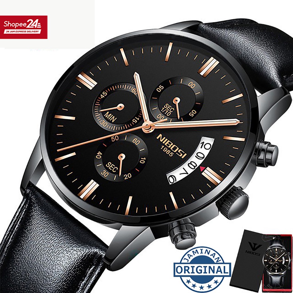 Jam Tangan Pria Desain Nibosi 2309s3 dengan Box Baterai 30m Tahan Air untuk Pria