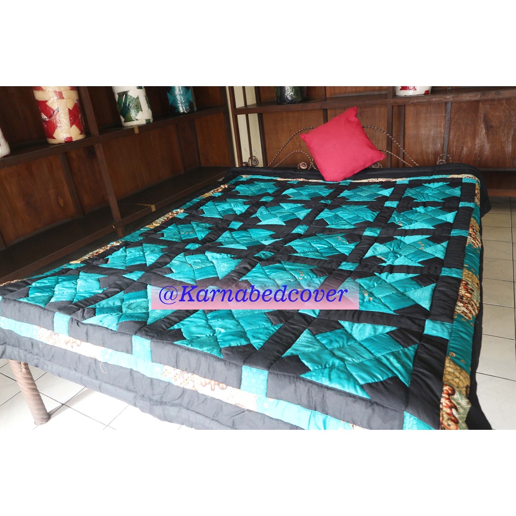 Jual Murah Selimut Asli Bali Bed Cover Batik Murah Katun Uk 200x 245 cm Motif Kotak Batik Warna Turk
