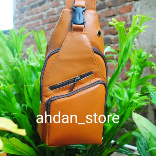 TAS SLINGBAG PRIA KULIT ASLI SAPI WARNA COKLAT MUDA/TAN MODEL TERBARU 2020 KUALITAS TERBAIK
