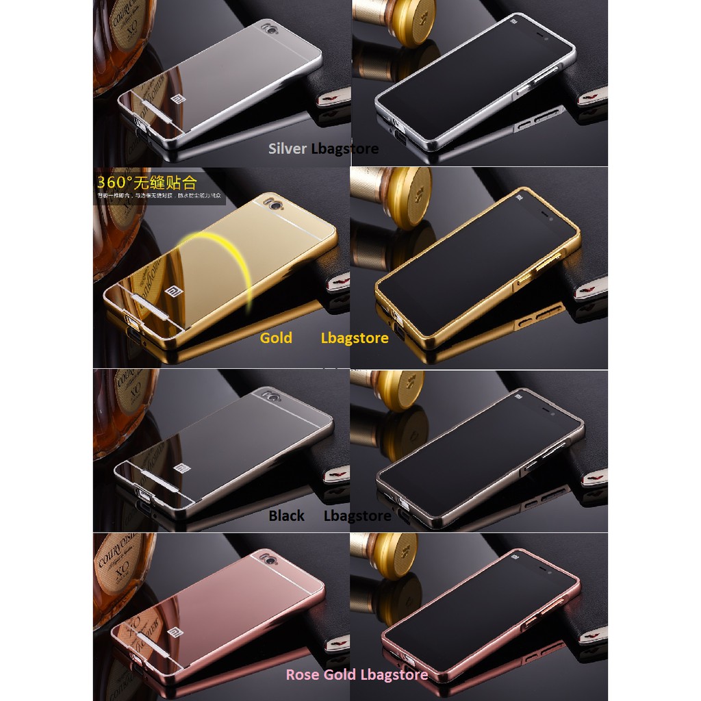 Aluminum Bumper Back Cover Case Cermin Xiaomi Mi 4i Mi 4c Mi4i/Mi4c
