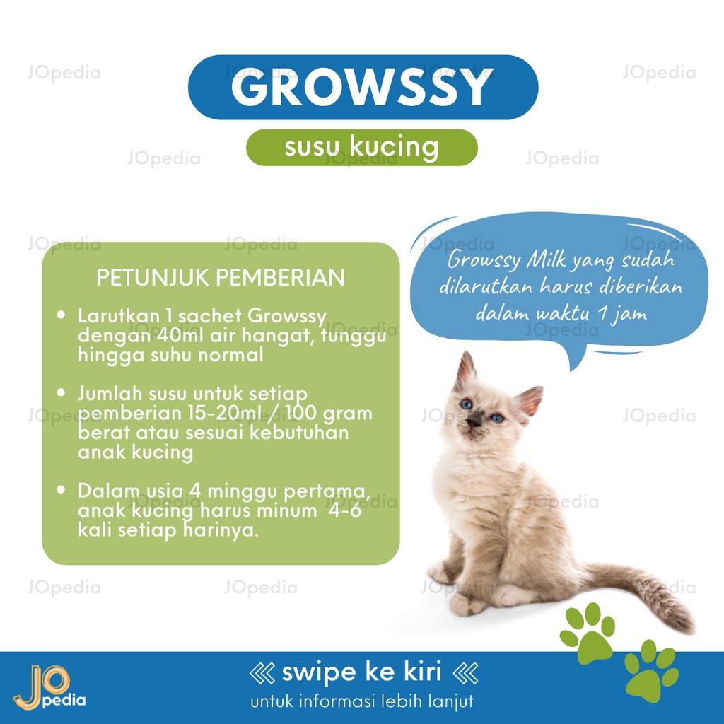 GROWSSY Susu Kucing Kitten Milk Replacer Rendah Laktosa 1 Box Isi 11 Sachet Growsy Growwsy