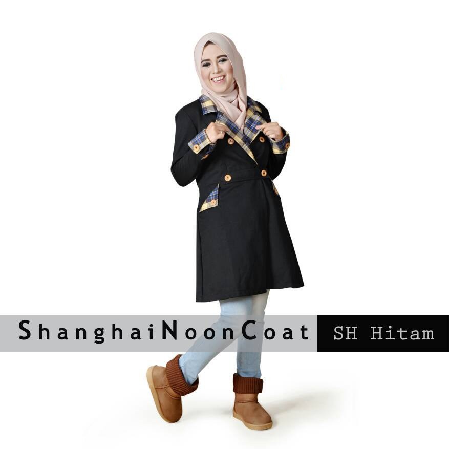 Jaket Wanita Muslimah Model Shanghai Coat Warna Hitam