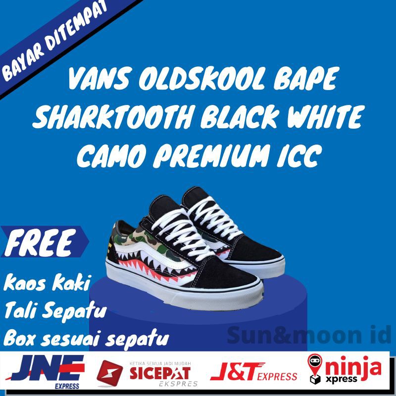 Sepatu Vans Oldskool Bape SharkTooth Black White Camo