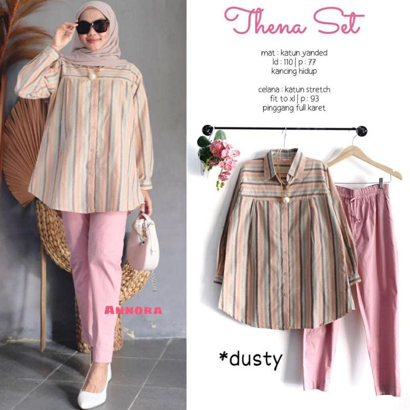 Bydii - Setelan salur jumbo wanita bahan katun Thena set by Anty ori solo