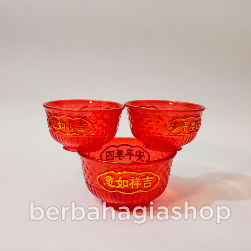 Mangkok Merah Mangkuk Sembahyang Bahan Kristal Tebal Impor Tulisan Chinese Isi 1 Pcs Motif Terbaru