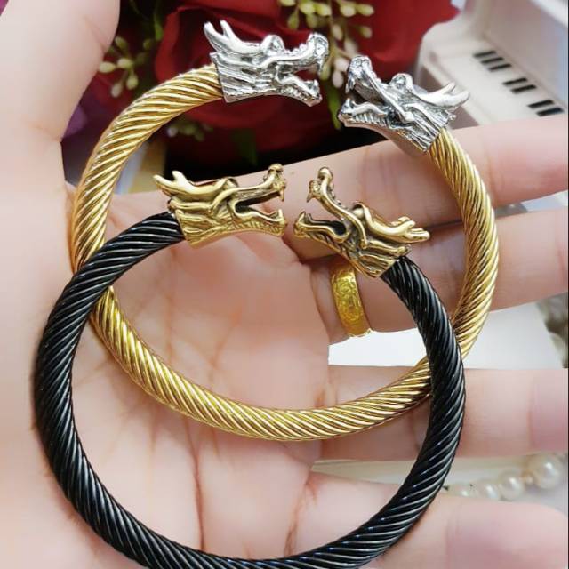 Titanium gelang naga lapis emas 24k 2505j