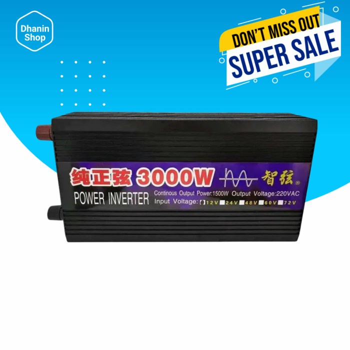 Inverter Inventer Inferter DC 12v ke AC 220v Power Inverter Pure Sine Wave PSW Mobil 3000 Watt Sunyi