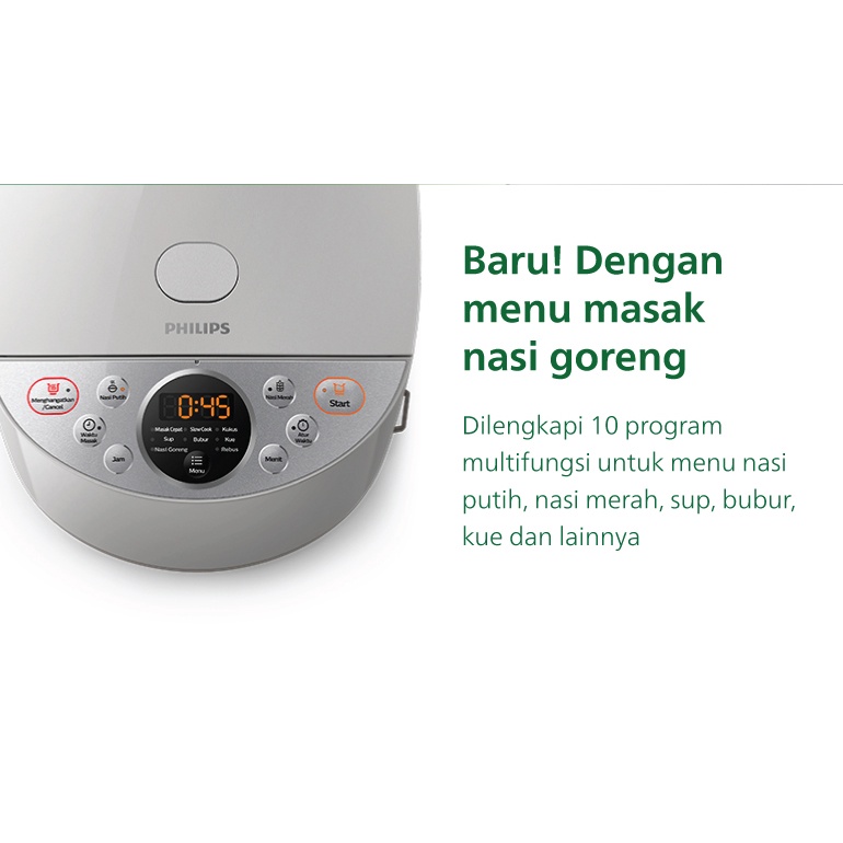 Philips Digital Rice Cooker 1.8 L HD4515/30 GREY (New2021) Panci Marble &amp; Menu Nasi Goreng