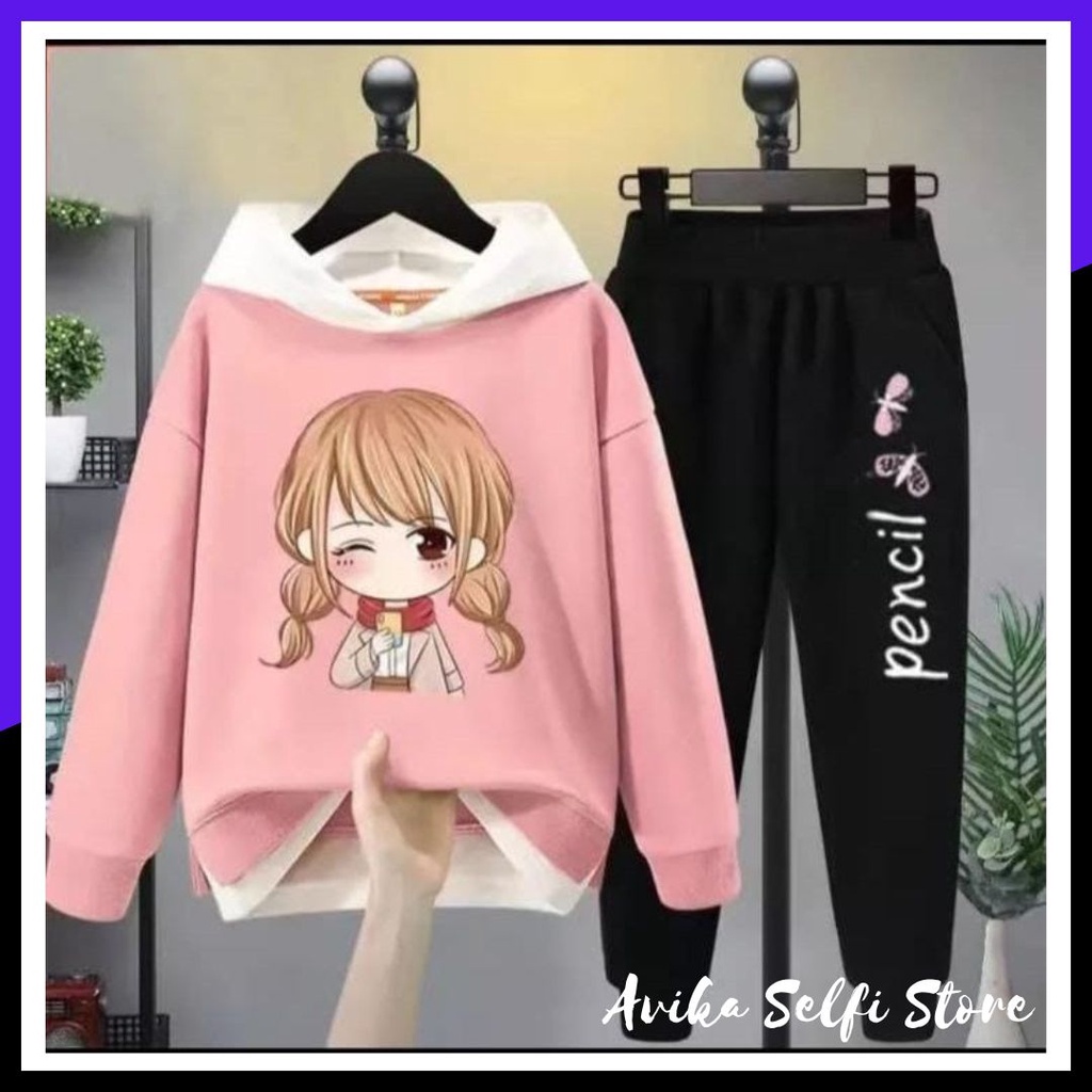 Baju Set Setelan Celana Panjang Training Joging Gowes Anak Perempuan Remaja Tanggung Usia 7 8 9 10 1