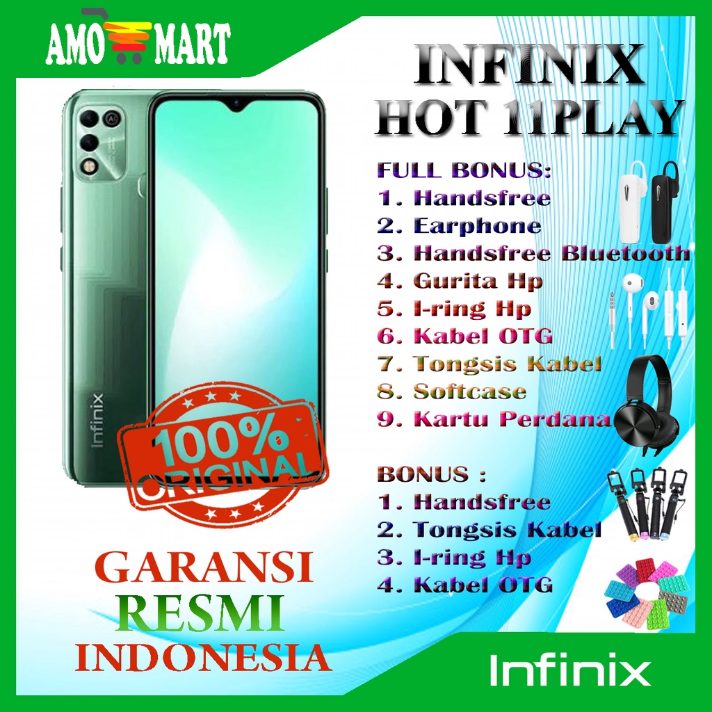 HP BARU INFINIX HOT 11 PLAY RAM 4/64 GB GARANSI RESMI INFINIX INDONESIA