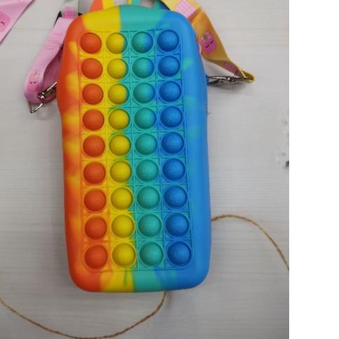 ❈ Ready Tas Selempang silikon HP POP IT Big Unicorn rainbow manjang 20cm ➦