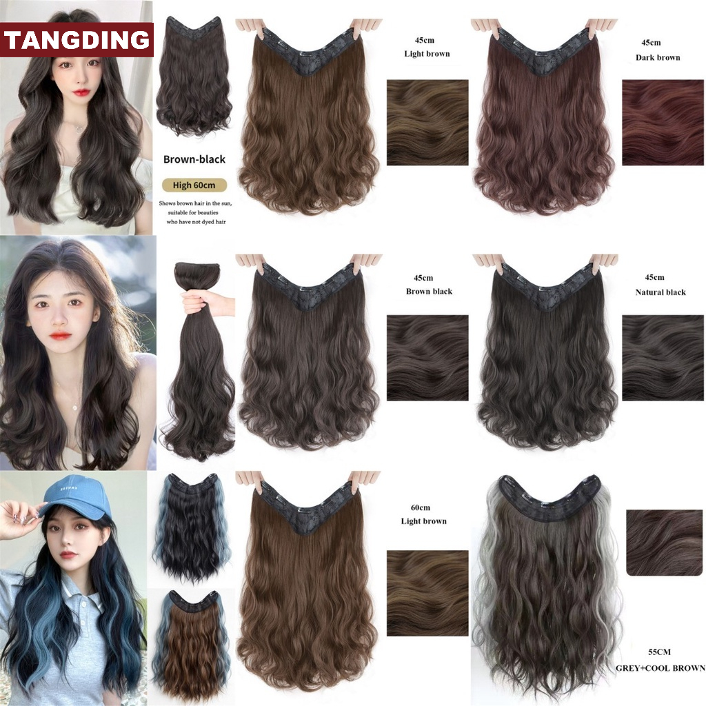 【COD Tangding】Wig Rambut Ekstensi Model Panjang Lurus Keriting Bahan Sintetis Ukuran 45 / 55 / 60cm