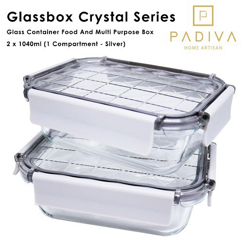 Padiva 1040ml Silver Gray (2pcs) Crystal Glassbox 1 compartment - GBC1040SS