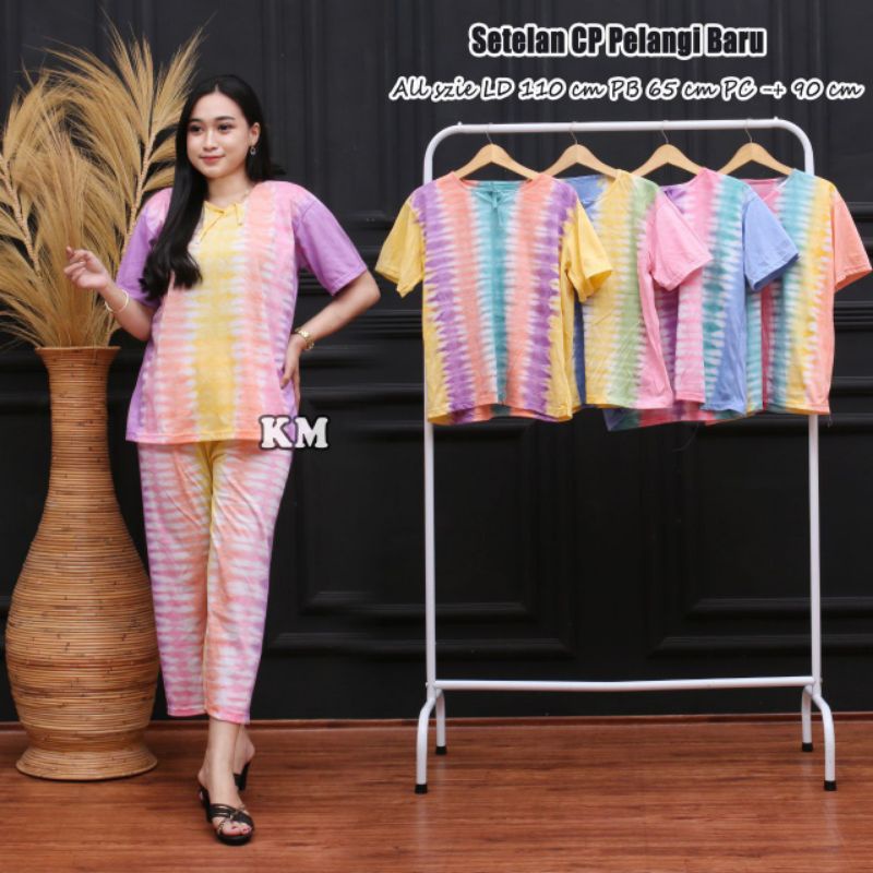 One Set Wanita Motif Tiedye / Piyama Wanita Dewasa Kekinian Celana Panjang