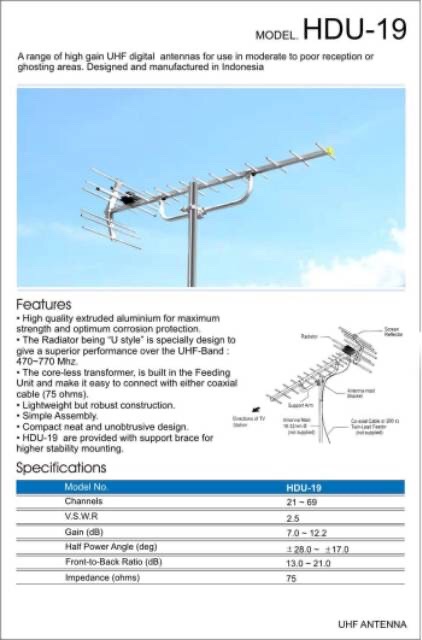 Antena TV LUAR PF DIGITAL HD-U19 (model YAGI) 100% ORI - Antena PF Plus Kabel 15 mtr