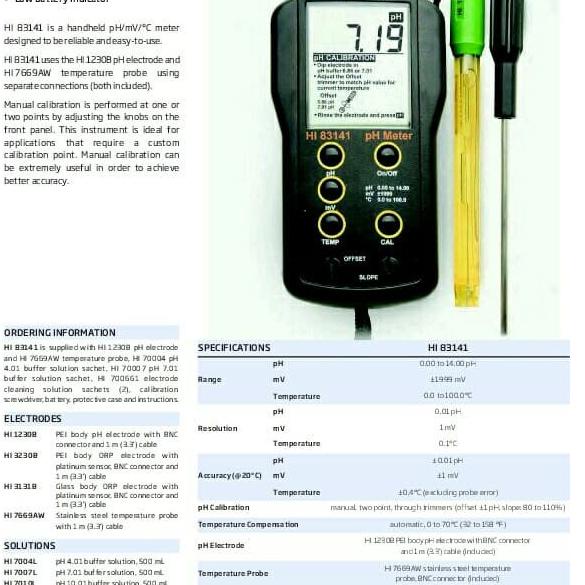 Hanna Instruments Hi 83141 Ph Meter With Electrode And Temp Probe