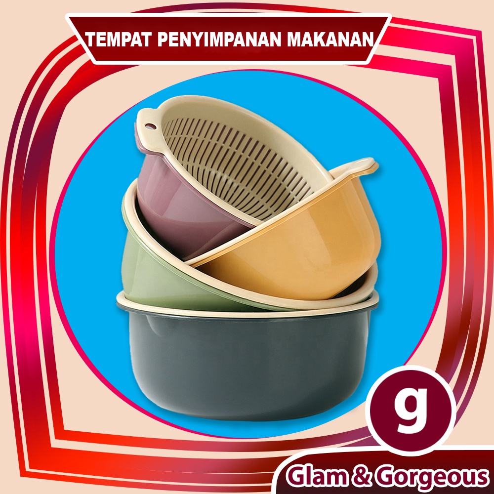 Tempat Penyimpanan Makanan Plastik Dapur 2 Lapis Baskom Pengering Buah dan Sayuran - BCS001