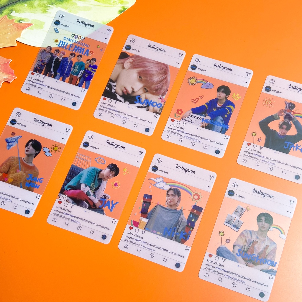 8pcs / set Kartu Foto ENHYPEN Abum DIMENSION DILEMMA INS Transparan Bahan PVC
