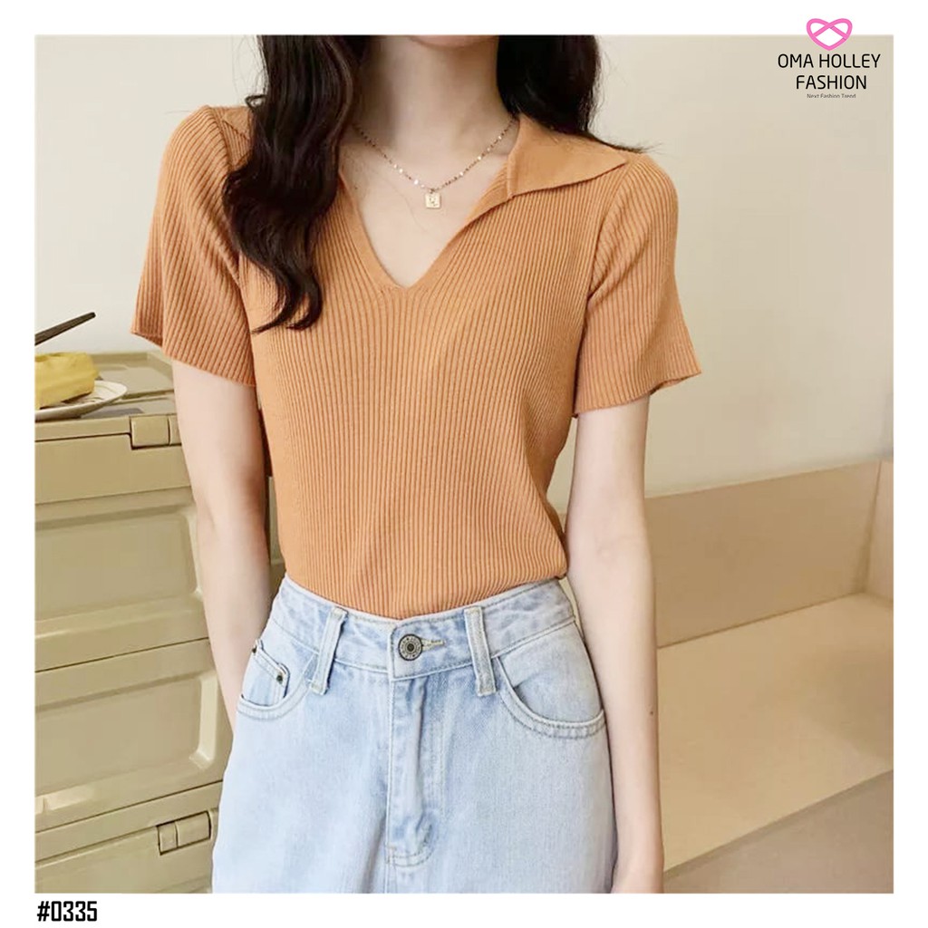 (COD) OH Fashion Blouse Collar Knit Import #0335 🟠