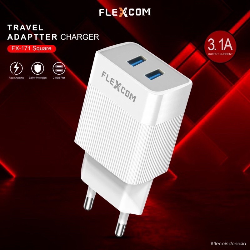 PROMO CHARGER FX171 2USB FLEXCOM ORIGINAL KABEL DATA MICRO OVAL