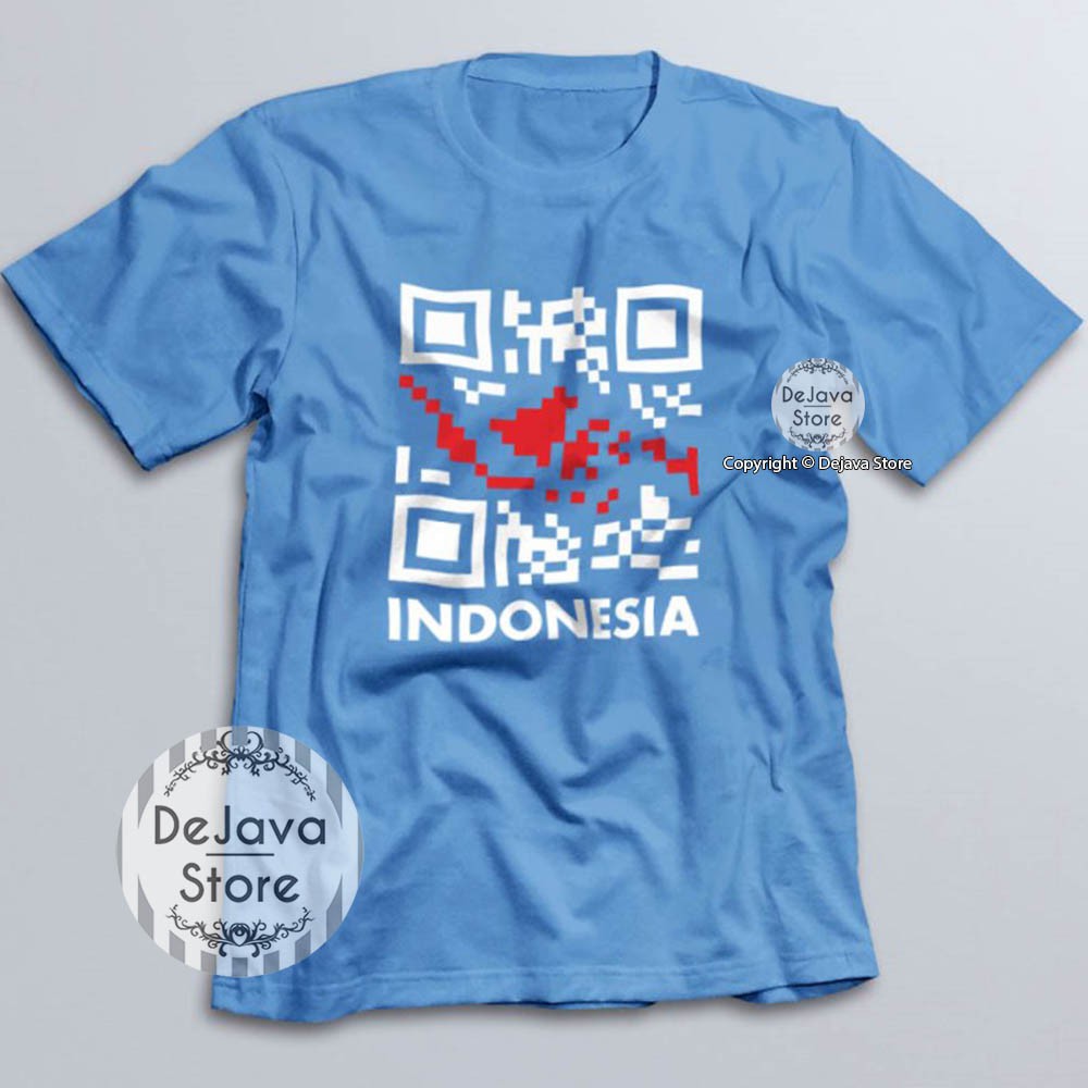 Kaos Distro Indonesia Peta Barcode Baju Kemerdekaan Agustus Cotton Combed 30s Unisex Premium | 4376-BIRU MUDA
