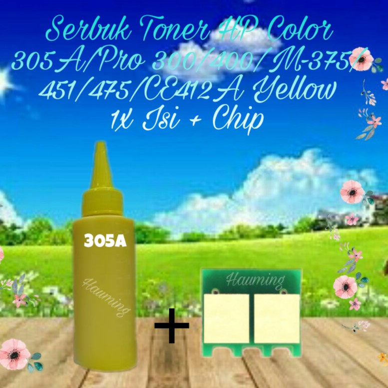 Serbuk Toner HP 305A M375 M451 M475 M375NW M451DN Pro 300 400 CE412A Yellow + Chip