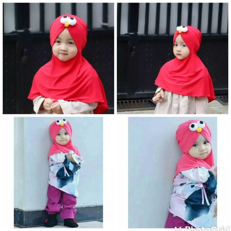 Jilbab Elmo Anak Instan 0-3 Tahun Jersey Ballon Premium |Hijab Bayi Tk Lucu |Kerudung Sekolah Baby Sd Perempuan Newborn