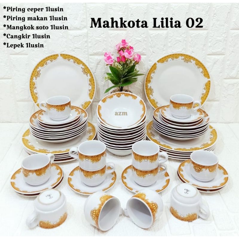 Mahkota Lilia 02/Paket Piring Keramik/Paket Dinner/Paket Piring Mangkok