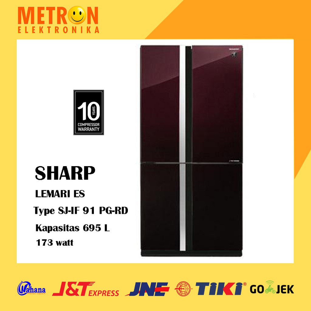 SHARP SJ IF 91 PG RD / RED KULKAS 4 PINTU SIDE BY SIDE HYBRID COOLING SYSTEM 695 LITER / SJIF91PGRD