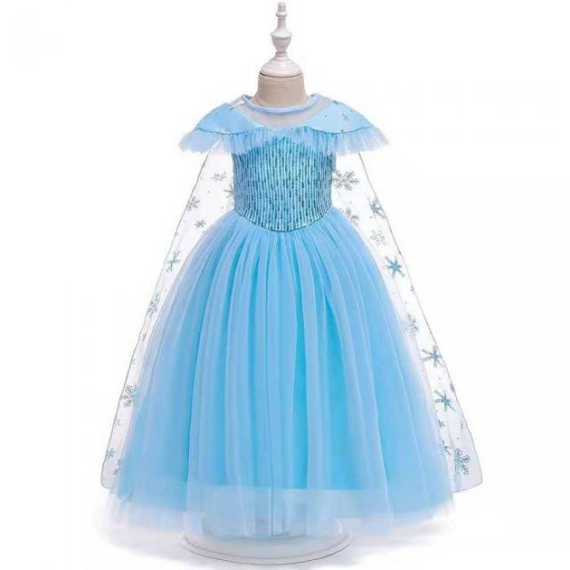 [3-8th] DRESS KOSTUM PRINCESS ANAK ELSA BIRU WITH CAPE