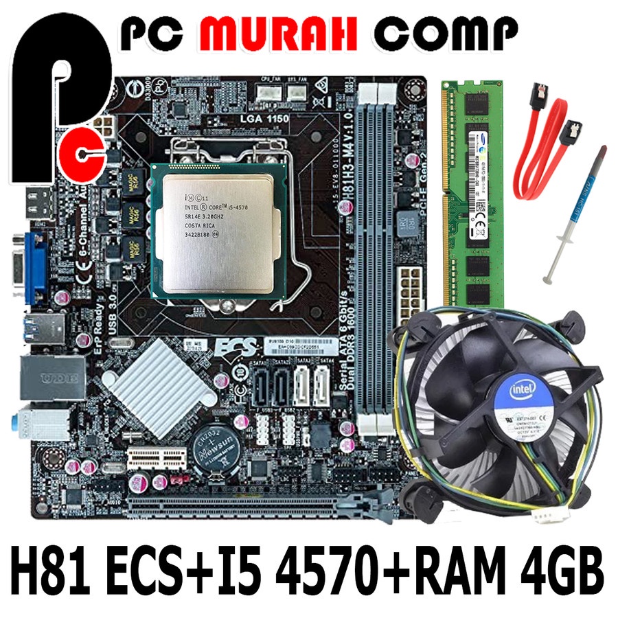 Mobo Soket 1150 H81 ECS  Processor Intel i5 4570 4Gb Bonus Fan