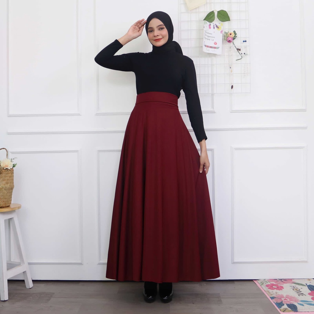Rok Payung Panjang Wanita Rok Lebar-Maroon