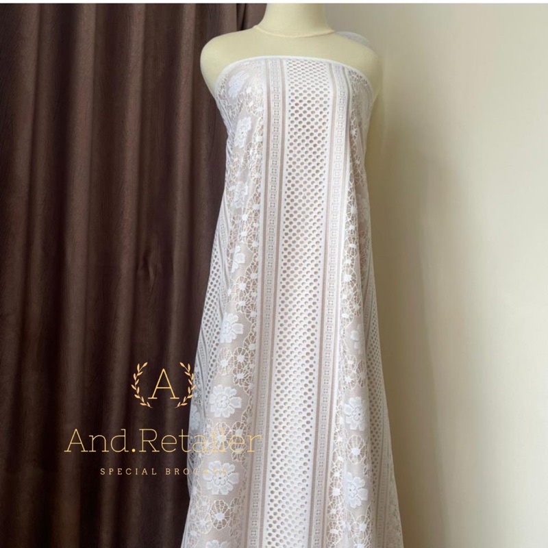 BROKAT LACE VINTAGE ROYAL WARNA BROKEN WHITE PUTIH TULANG