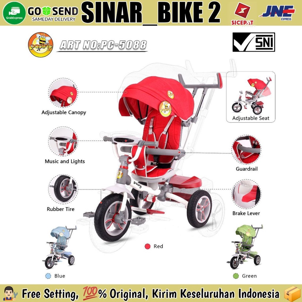 Sepeda Roda 3 Tiga PACIFIC PC 5088 Kursi Putar Tricycle Stroller Anak Bisa Rebahan