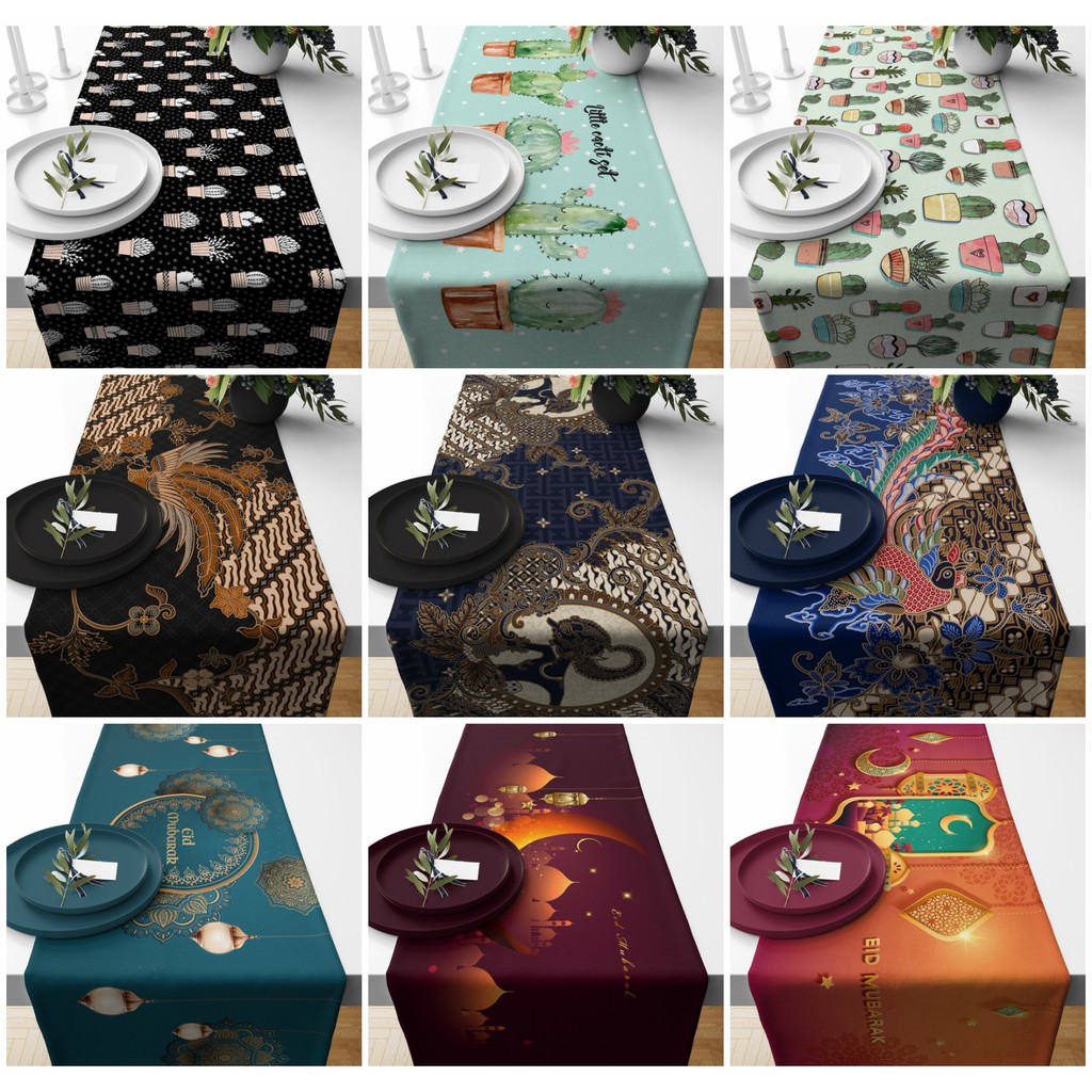 Taplak Meja - Table Runner Motif Cactus - Motif Batik - Tropical - Wayang - Minimalis - Ukuran 40x140