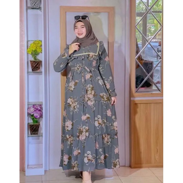 Gamis Ceruty Bunga Rempel Dada mix Renda