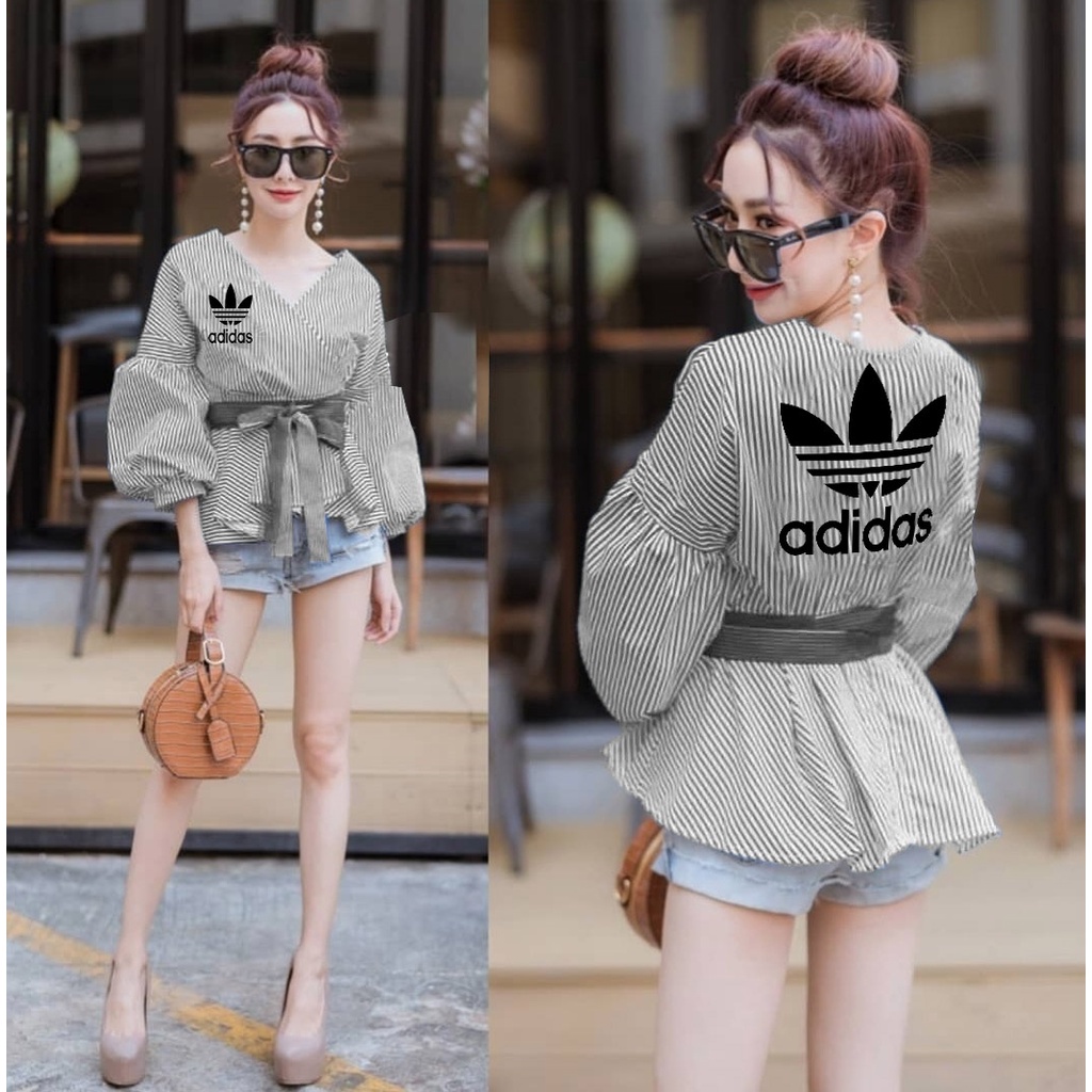 *[HNFK] Blouse Salur Wanita Korea / Blouse Salur Lengan Wanita / Atasan Wanita Salur