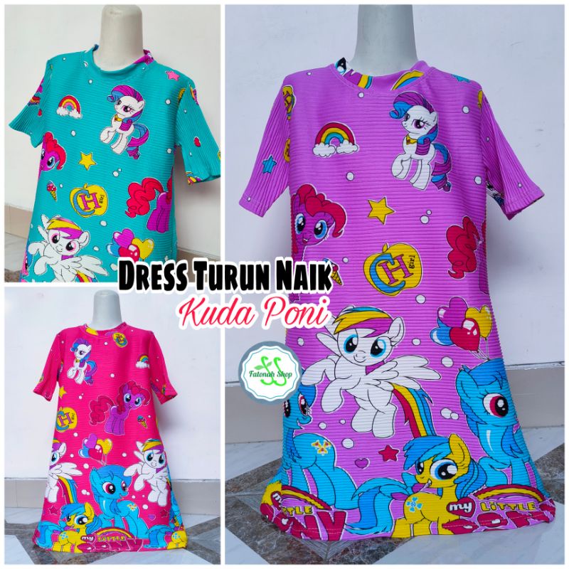 Dress Turun Naik Anak Kuda poni 1 2 3 4 5 6 7 8 9 10 gaun anak viral fatonah Shop baju anak cewek perempuan ( Turnaek KUDAPONI )