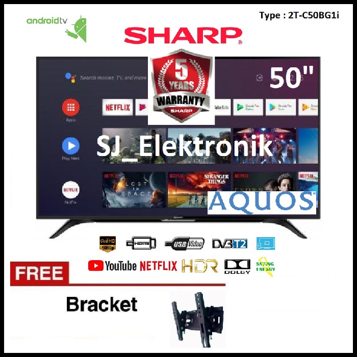 (KHUSUS LUAR KOTA) Free Braket LED TV Sharp 50 Inch 2T-C50BG1i / 50BG1 FullHD AndroidTV 9.0