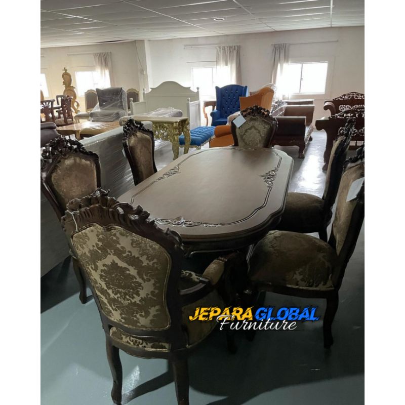 Kursi Makan Ukir Jati klasik & Kaca (meja makan jati,meja makan ukir,kursi makan murah,meja makan )