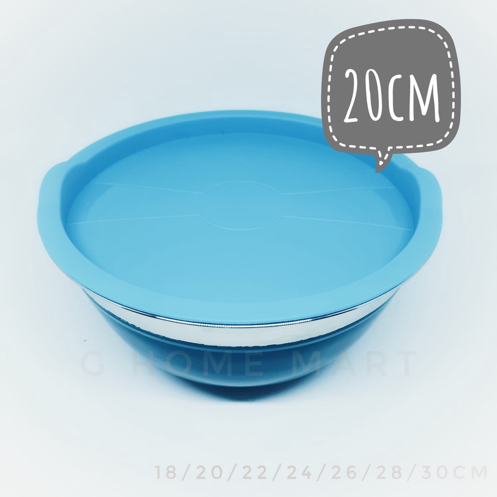 Miixng bowl dengan tutup 20cm biru muda