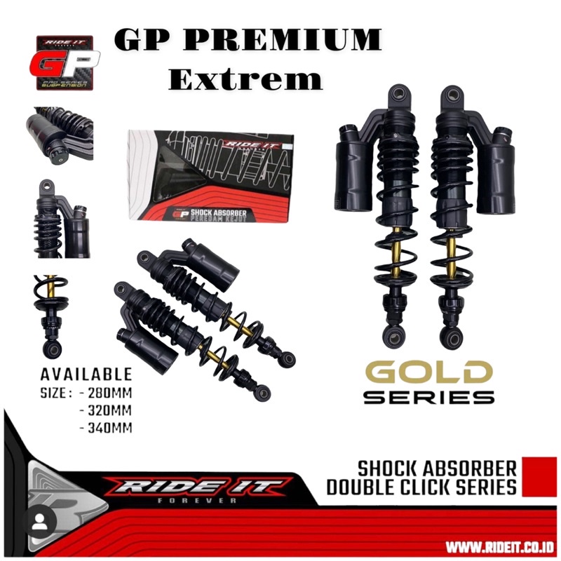 Shock Ride It GP Premium Extrem Black As Gold Series Double Klik Double Shockbreaker Tabung Atas Bebek Moge 280mm 320mm 340mm Full Black As Gold FOURSIX_46