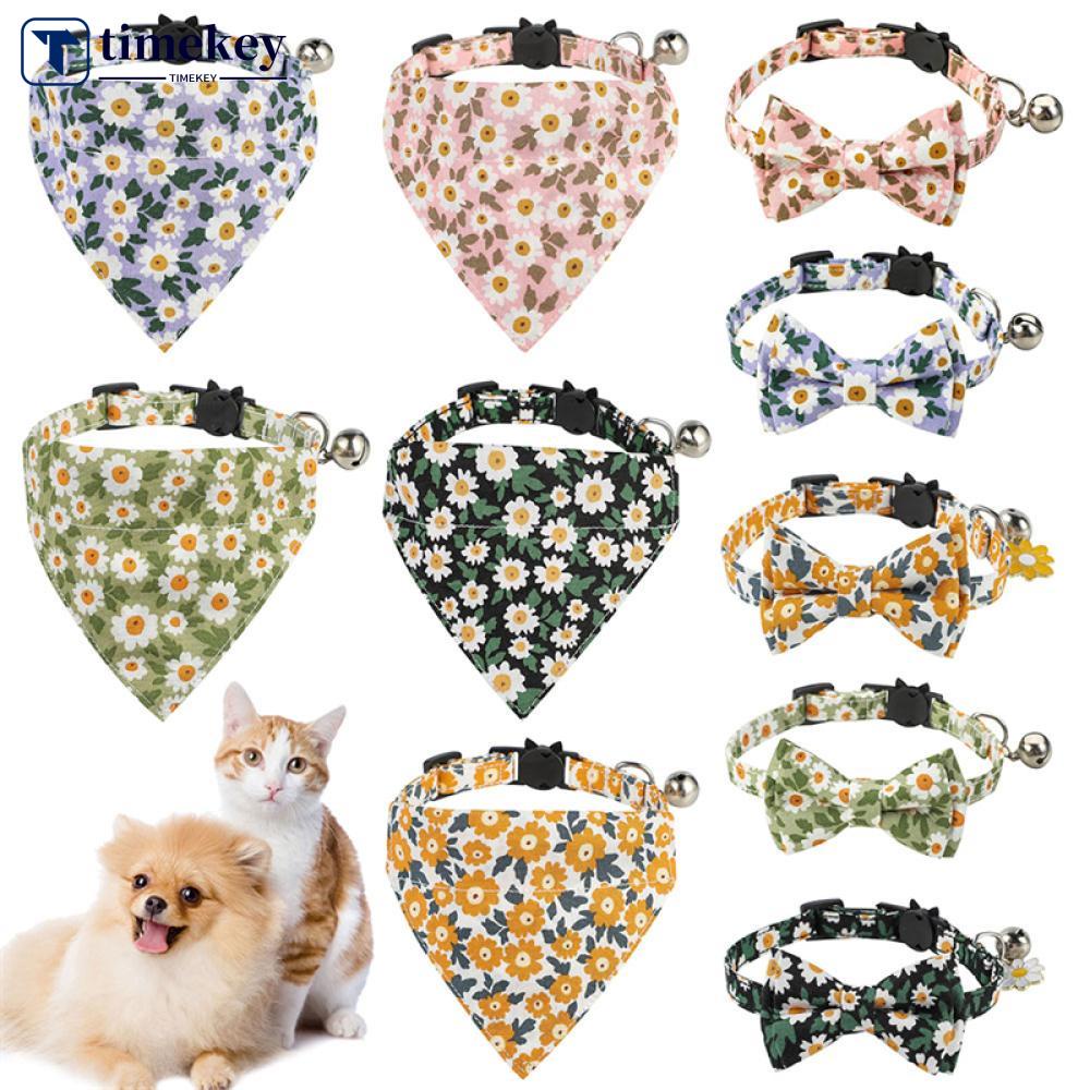 Timekey Kalung Leher Anjingkucing Adjustable Motif Bunga Dengan Lonceng K9S5