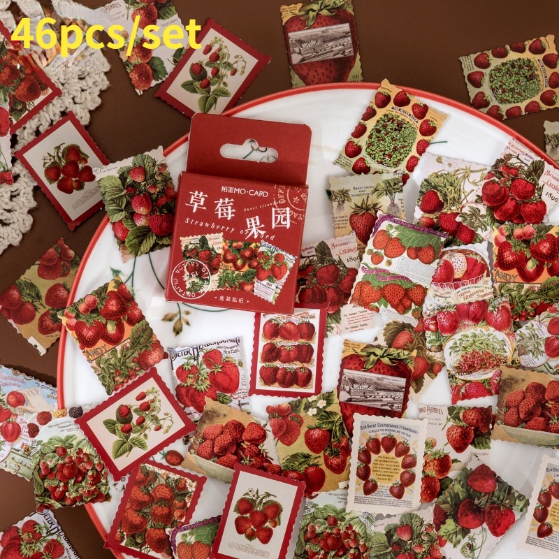 46pcs/set Strawberry Orchard Creative Scrapbooking Sticker Diy Hand Account Decorative Sealing Stickers