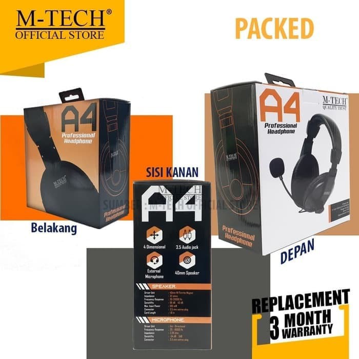 M-Tech A4 Headset Stereo Bass Jack 3,5mm