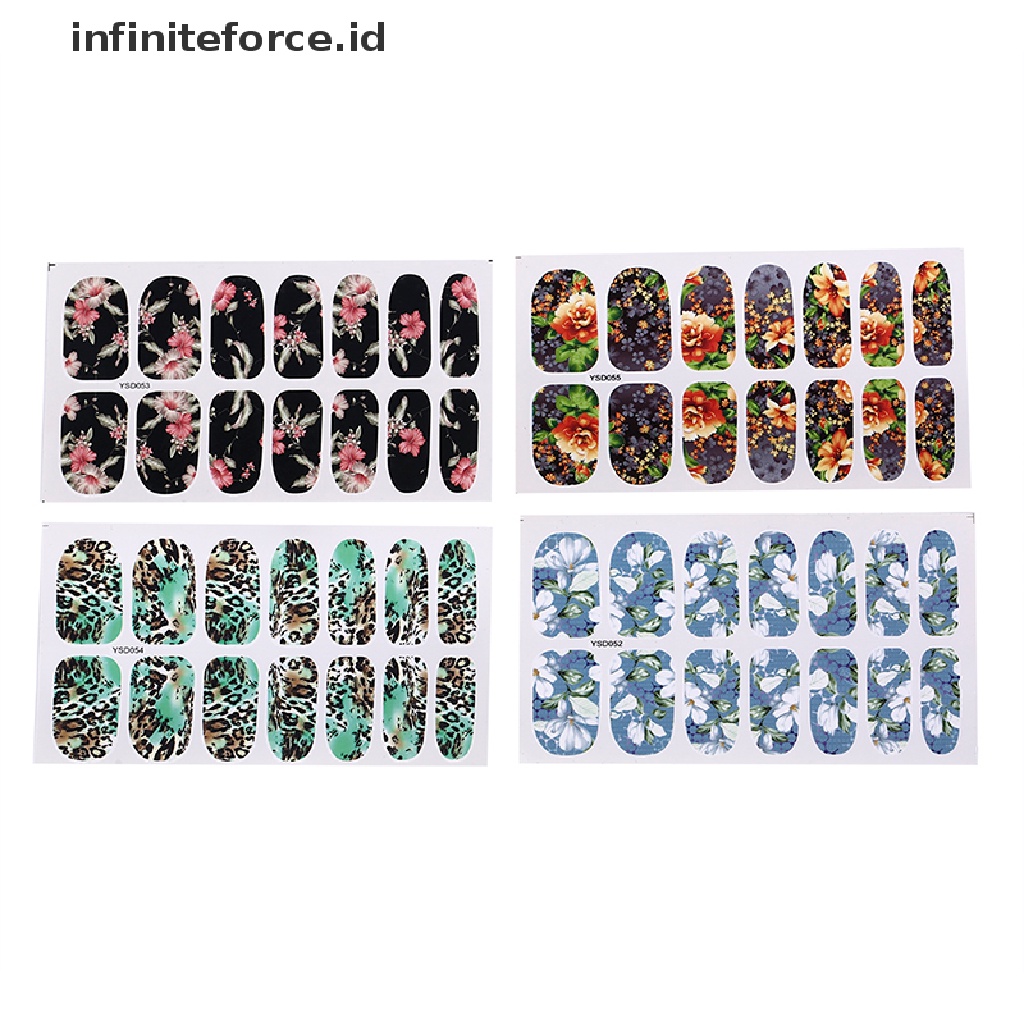 Infiniteforce.id 1 Lembar / Set Stiker Kuku transfer Air Motif Bunga pop Untuk nail Art / Manicure YSD052-YSD055