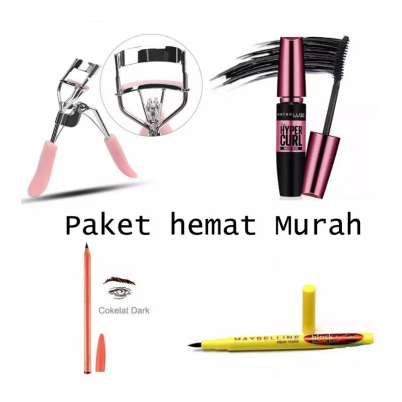 PAKET MAKEUP MAYBELLINE 5IN1 BEDAK 2in1 - Mascara - Eyeliner - Lipcream - Pensil alis