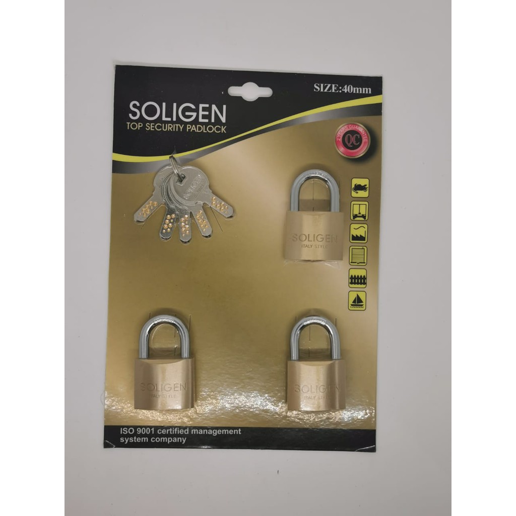 Gembok Pagar Pintu Rumah Master Key SOLIGEN 5 pcs Kuningan 40 50 60 mm